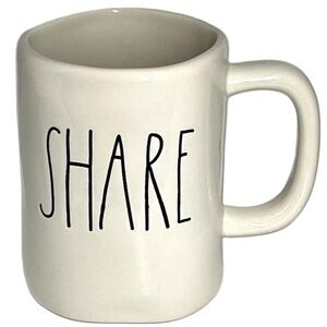 Rae Dunn SHARE Ceramic Mug White Black Farmhouse 20 Oz Kitchen Type